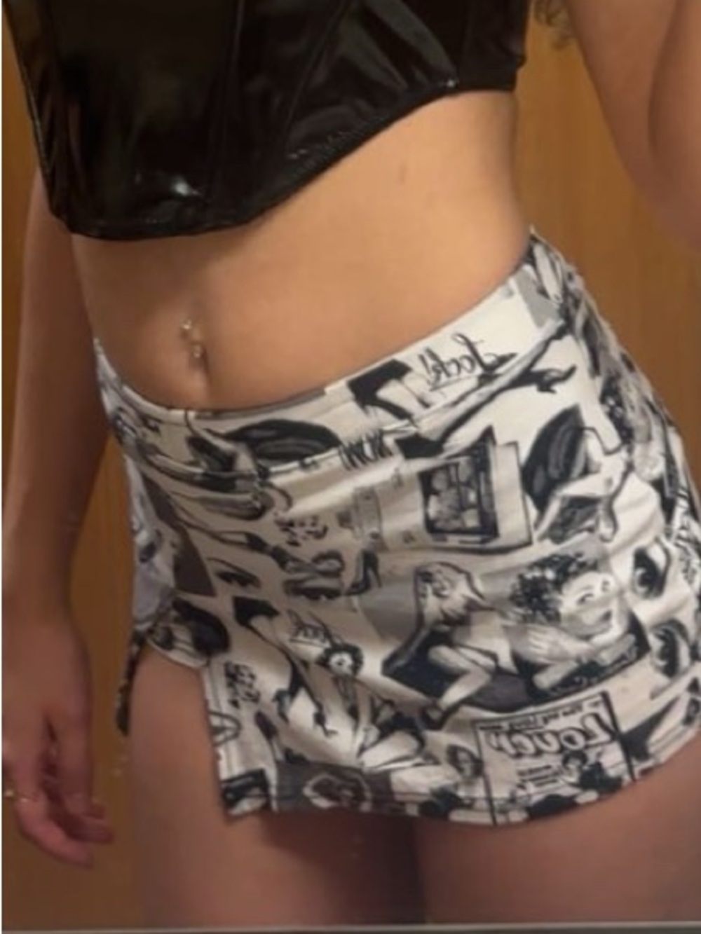Urban Outfitters Black and Newspaper Mini Skirt